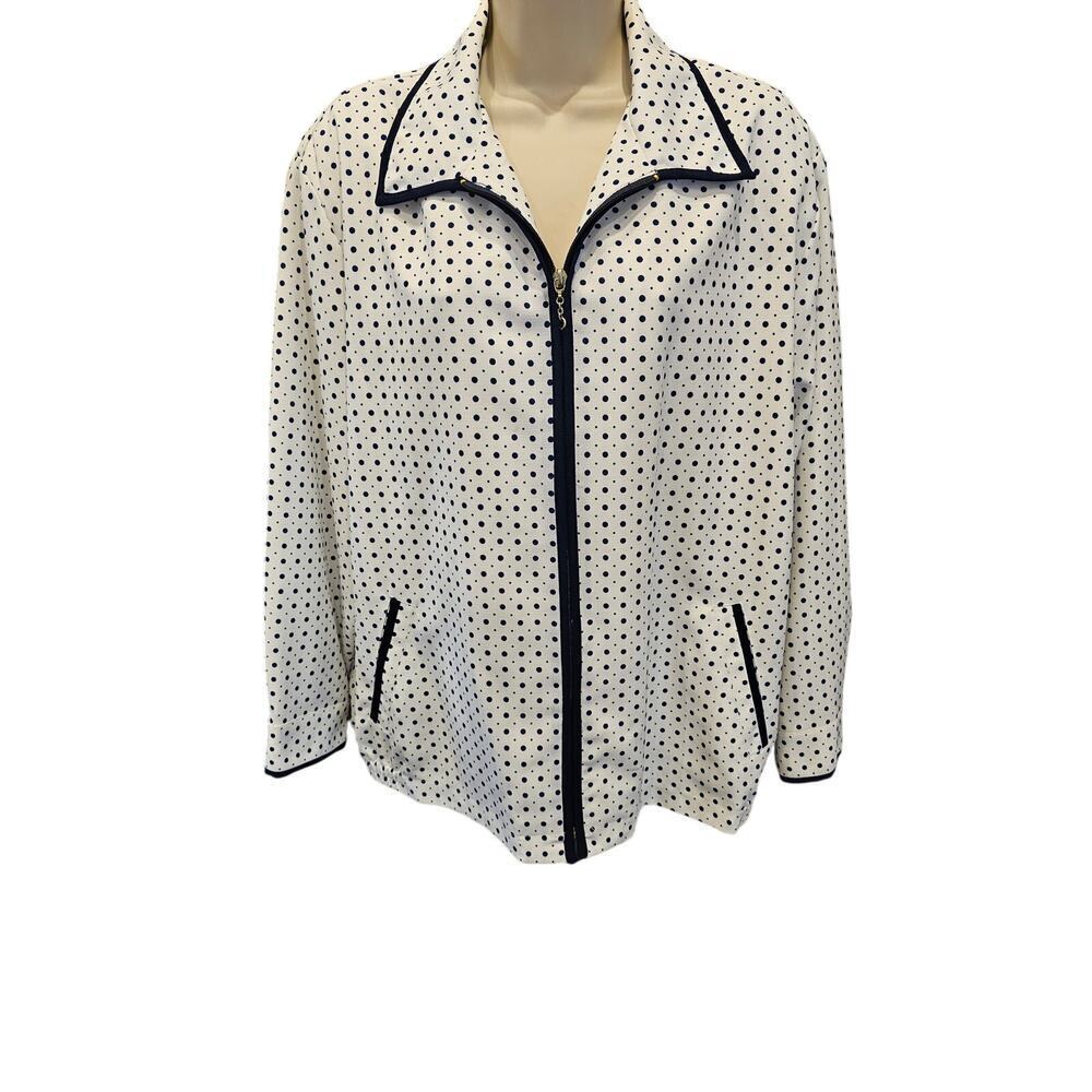 Allison daley polka dot shaket 16 PETITE 16P with pockets full zip black white #
